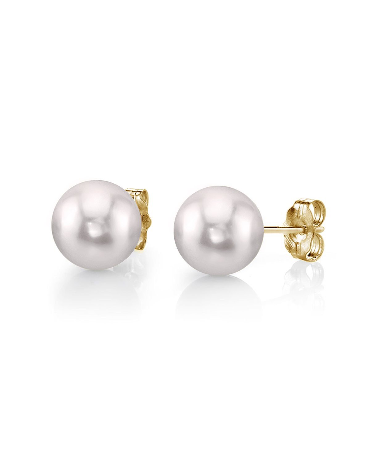 6.0-6.5 mm AAA White Akoya Pearl Stud Earrings 14K Yellow Gold by Pearl Paradise