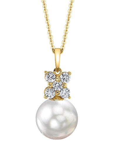 White South Sea Pearl & Diamond Dahlia Pendant - Model Image