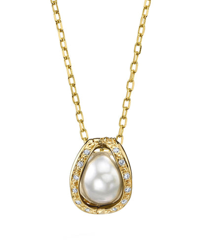 White South Sea Pearl & Diamond Marlo Pendant - Model Image