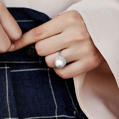 South Sea Pearl & Diamond Sage Ring - Model Image