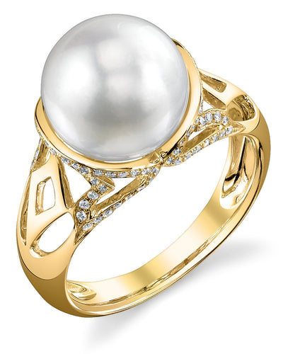 White South Sea Pearl & Diamond Abby Ring - Model Image