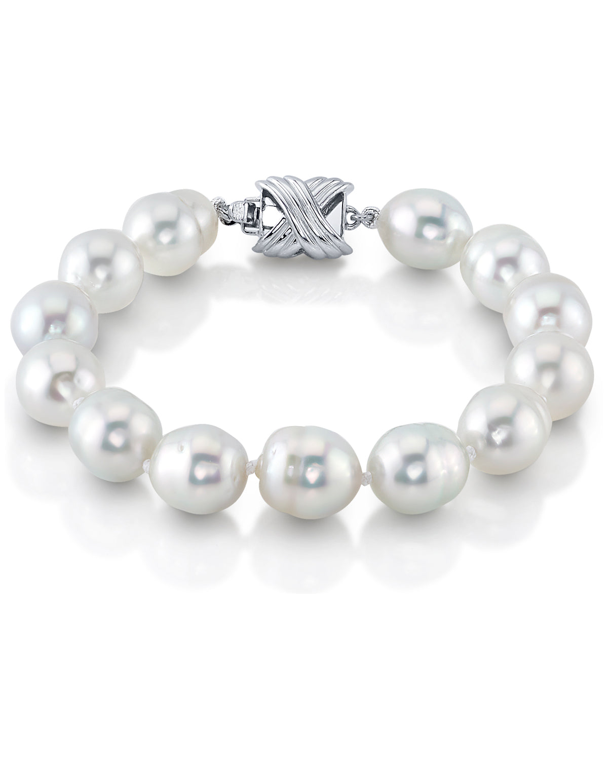Gold-plated silver bracelet with 10mm white pearls Lyra | Majorica Pearls
