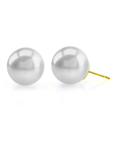 14mm South Sea Round Pearl Stud Earrings- Choose Your Quality - Model Image