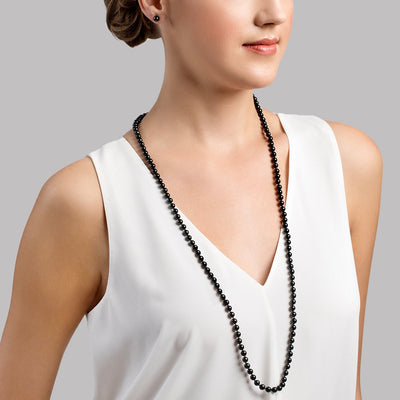 Opera Length Japanese Akoya Black Pearl Necklace - Model Image