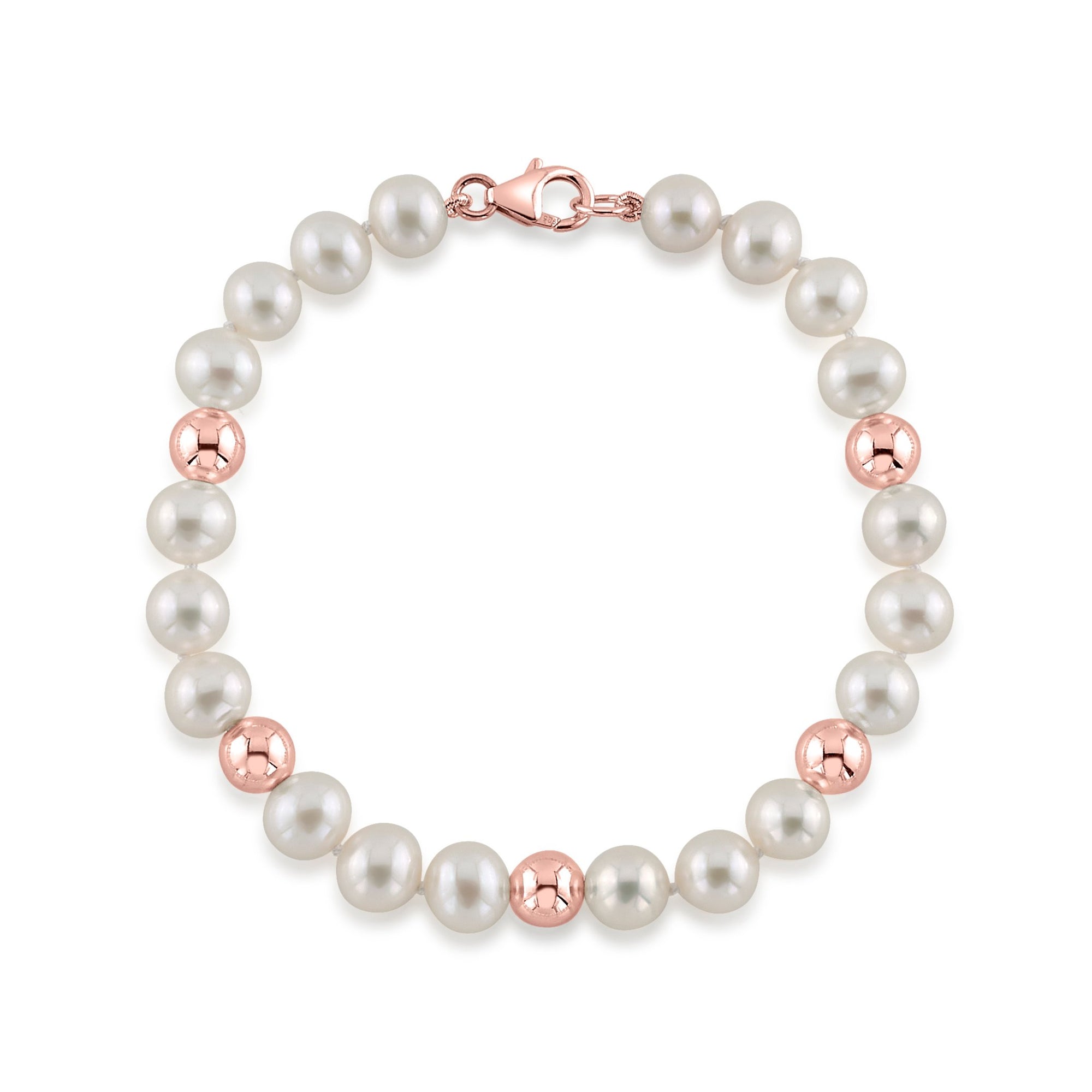 7.5-8.0mm White Freshwater and Rose Gold Cultured Pearl Corey Bracelet