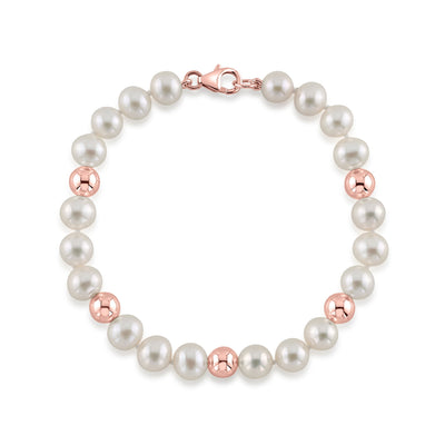 7.5-8.0mm White Freshwater and Rose Gold Cultured Pearl Corey Bracelet