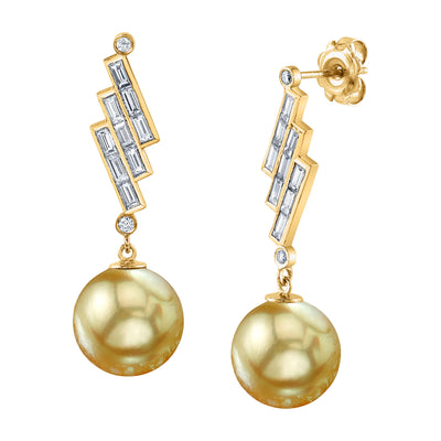 Golden Pearl & Diamond Bowie Earrings