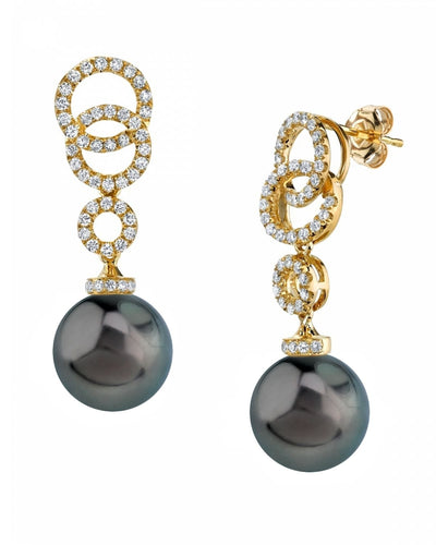 Tahitian South Sea Pearl & Diamond Link Earrings - Model Image