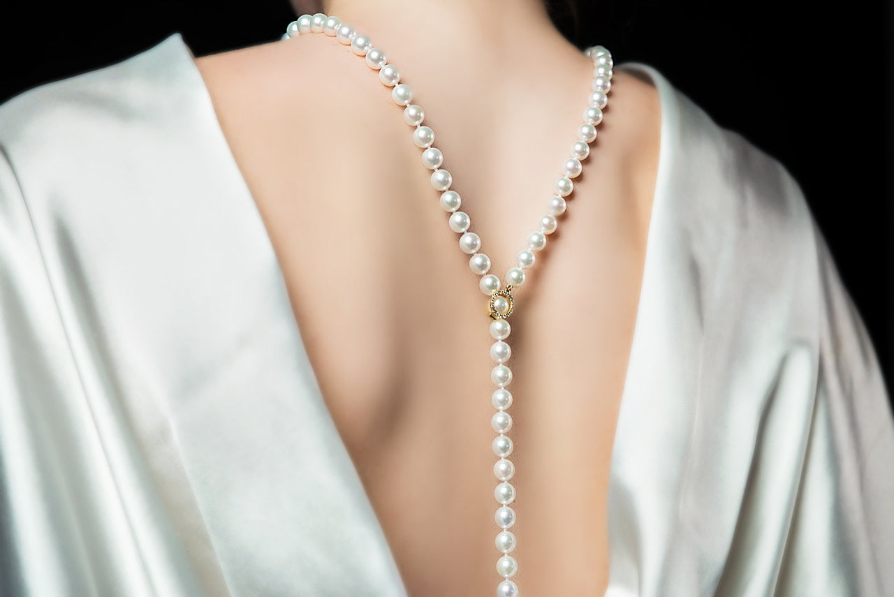 White Freshwater Pearl Adjustable lariat Y-Shape 51 Inch Rope Length Necklace - AAAA Quality - Third Image