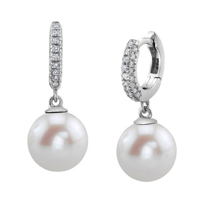 Freshwater Pearl & Diamond Huggie Eileen Earrings
