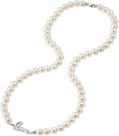6.0-6.5mm White Freshwater Cultured Pearl Love Necklace