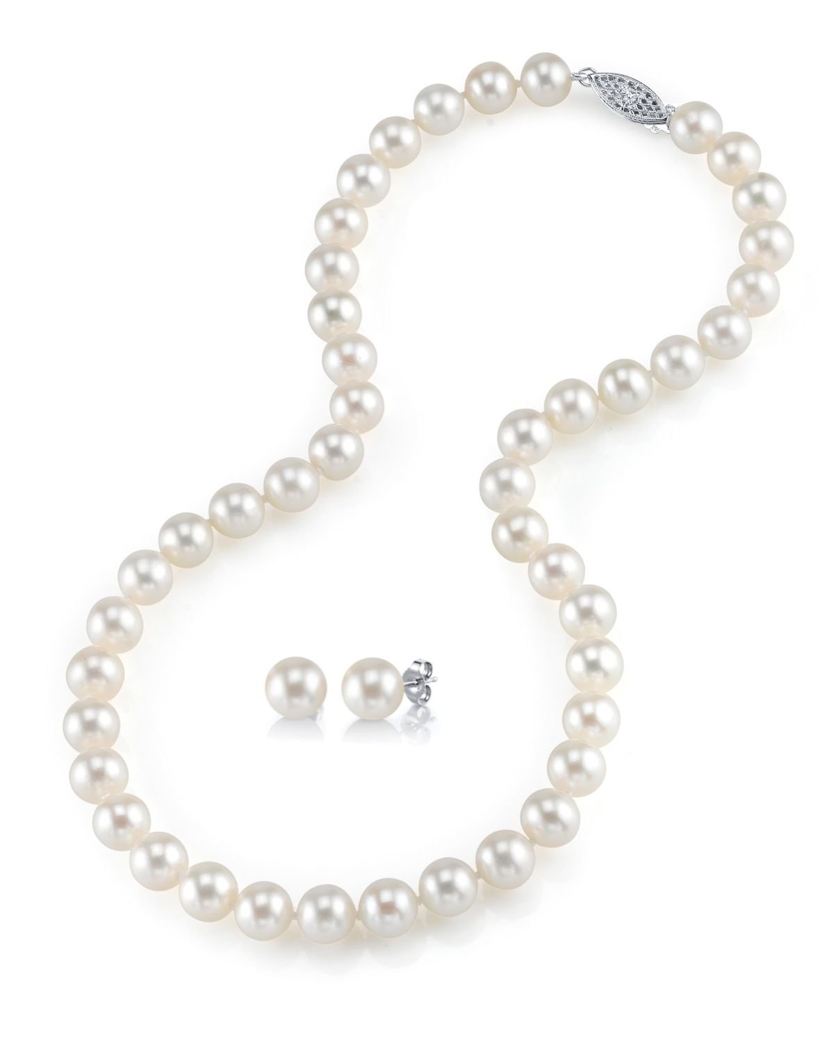 SPT 7.0-7.5mm Freshwater Pearl Necklace & Earrings 51 Rope Length / 7.0-7.5mm AAAA Quality / Ball Clasp 14K Yellow Gold
