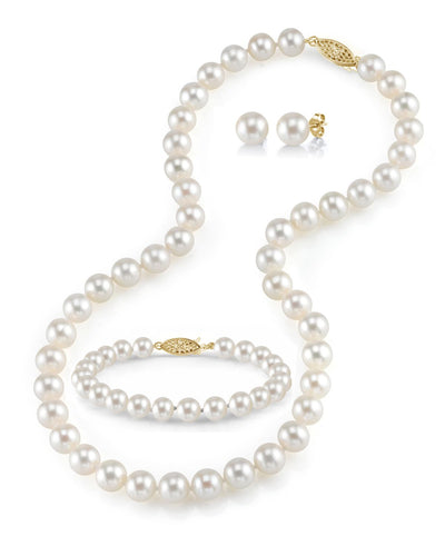 7.0-7.5mm White Freshwater Pearl Necklace, Bracelet & Earrings - Third Image