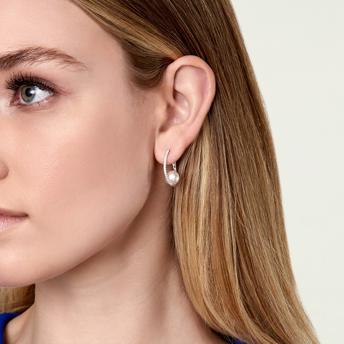 Freshwater Pearl & Diamond Eliza Earrings - Model Image