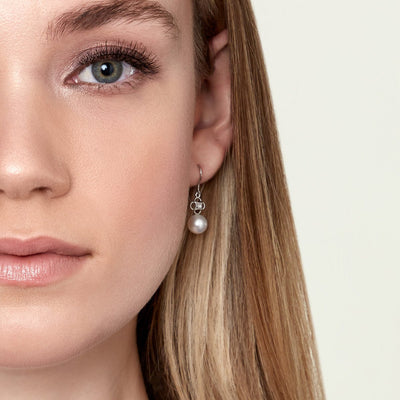 Freshwater Pearl & Diamond Lacy Earrings - Model Image