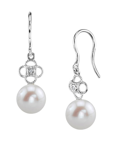 Freshwater Pearl & Diamond Lacy Earrings