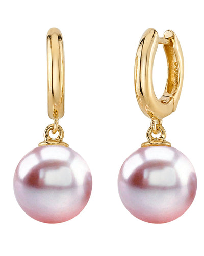 14K Gold Pink Freshwater Pearl Huggie Mary Earrings - Secondary Image