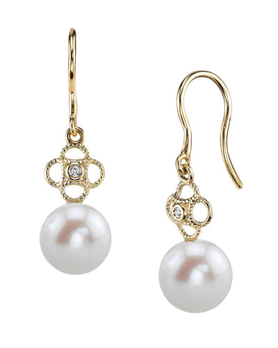 Freshwater Pearl & Diamond Lacy Earrings - Secondary Image