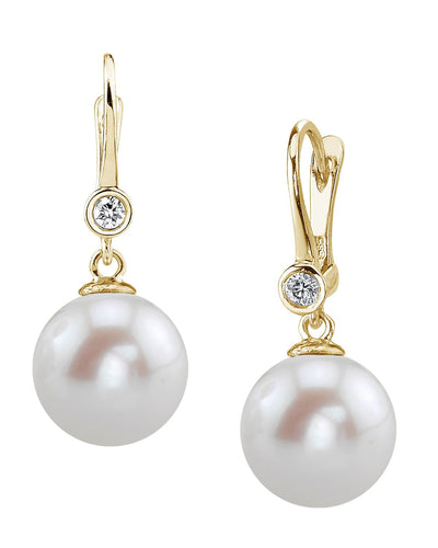 Freshwater Pearl & Diamond Michelle Earrings- Various Colors - Secondary Image