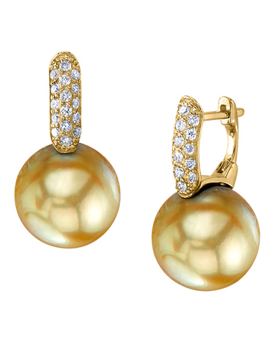 Golden South Sea Pearl & Diamond Emily Earrings