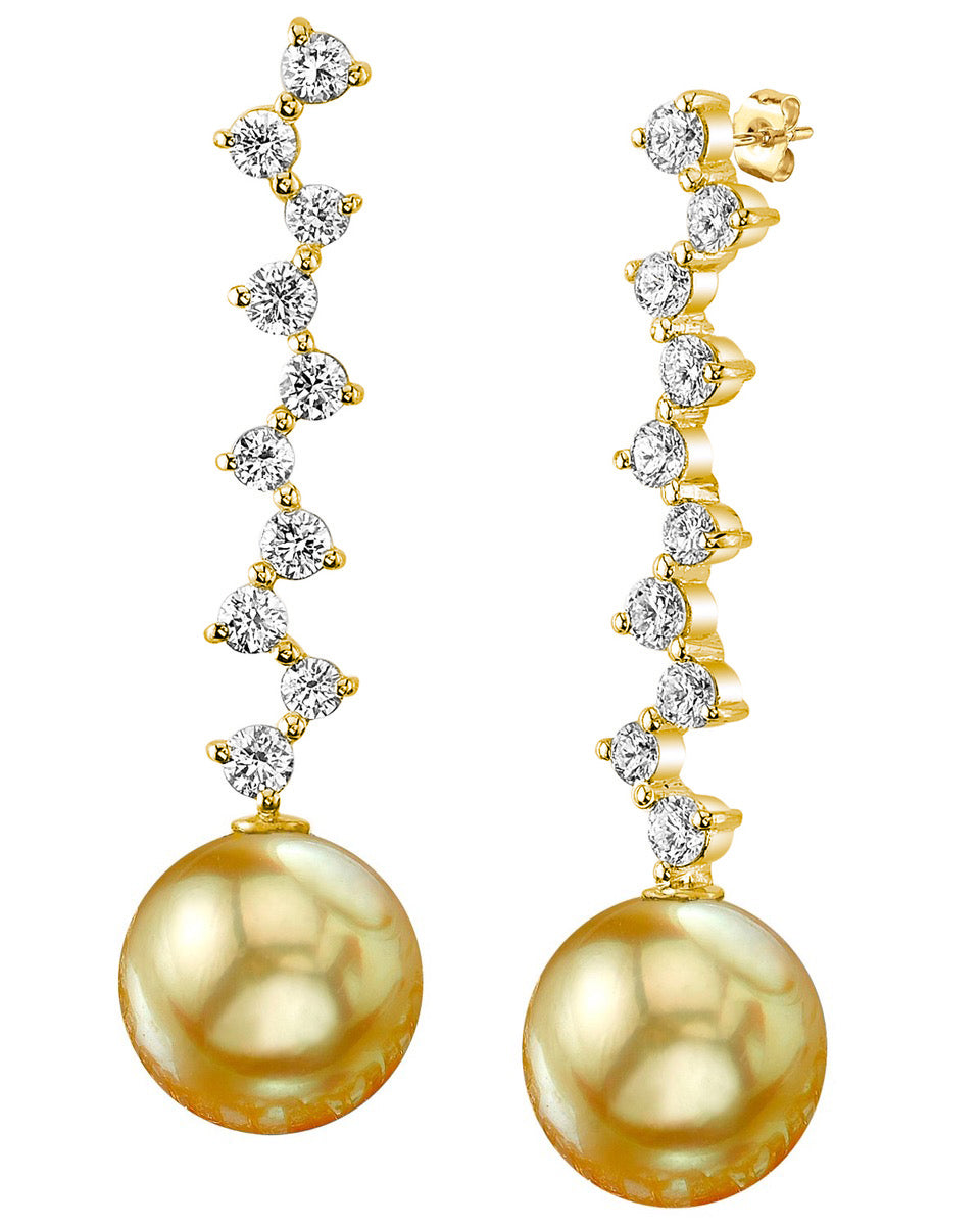 Golden South Sea Pearl & Diamond Naomi Earrings