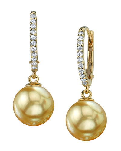Golden Pearl & Diamond Aurora Leverback Earrings