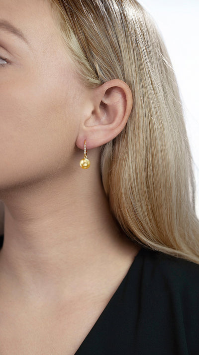 Golden Pearl Susan Earrings - Model Image