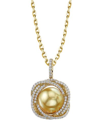 Golden Pearl & Diamond Braided Pendant