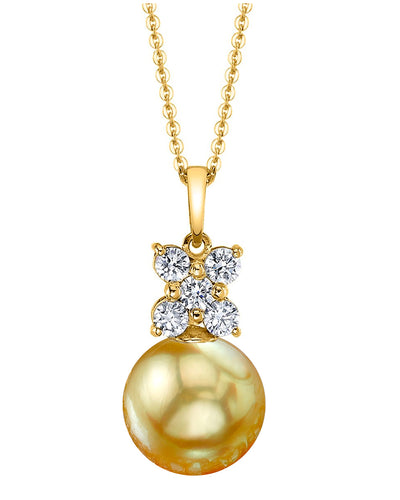 Golden South Sea Pearl & Diamond Dahlia Pendant