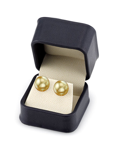 14mm Golden South Sea Round Pearl Stud Earrings- Choose Your Quality - Secondary Image
