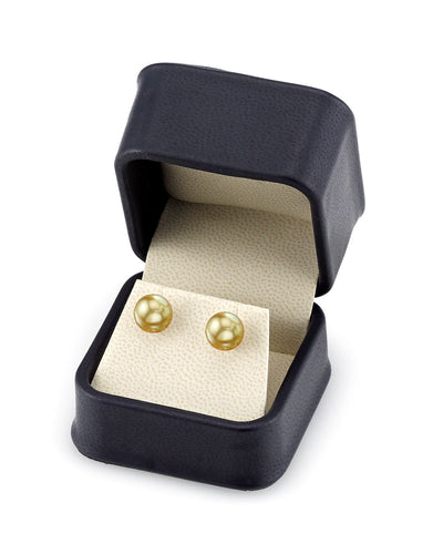 7mm Golden South Sea Round Pearl Stud Earrings - Secondary Image
