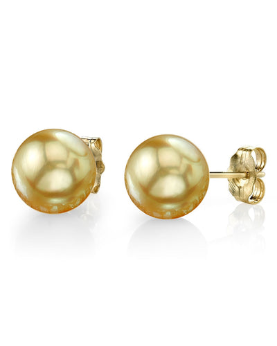11mm Golden South Sea Round Pearl Stud Earrings- Choose Your Quality