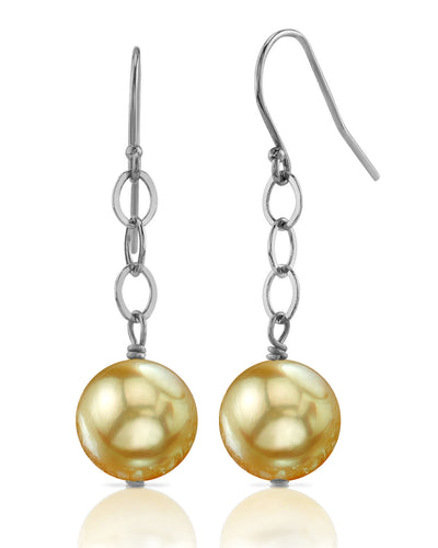 14K Golden Round Pearl Dangling Tincup Earrings - Secondary Image