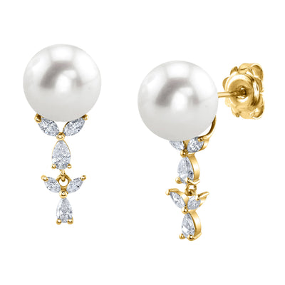 White South Sea Pearl & Diamond Kiara Earrings - Model Image