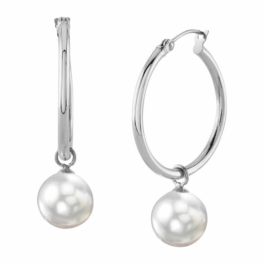 White South Sea Pearl Hoop Leane Dangling Earrings
