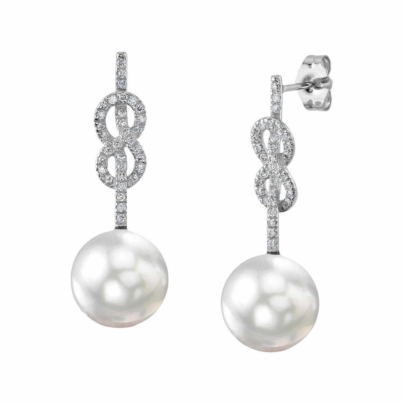 White South Sea Pearl & Diamond Levana Infinity Earrings