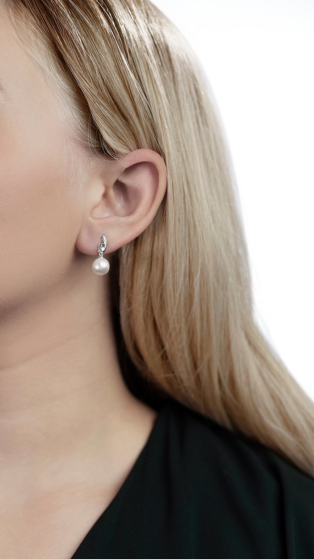 White South Sea Pearl & Diamond Lois Earrings - Model Image
