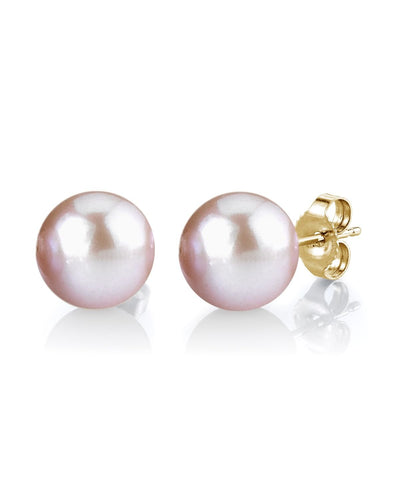 9mm Pink Freshwater Round Pearl Stud Earrings - Third Image