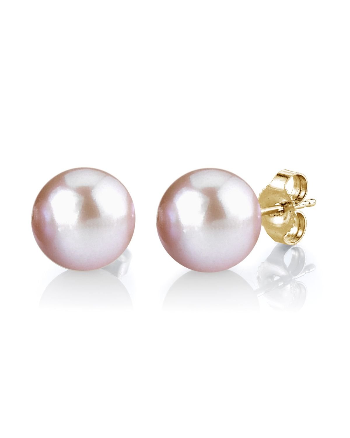 8mm Pink Freshwater Round Pearl Stud Earrings - Third Image