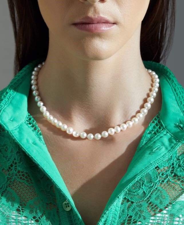 Japanese Akoya White Pearl Necklace, 6.5-7.0mm - AAA Quality