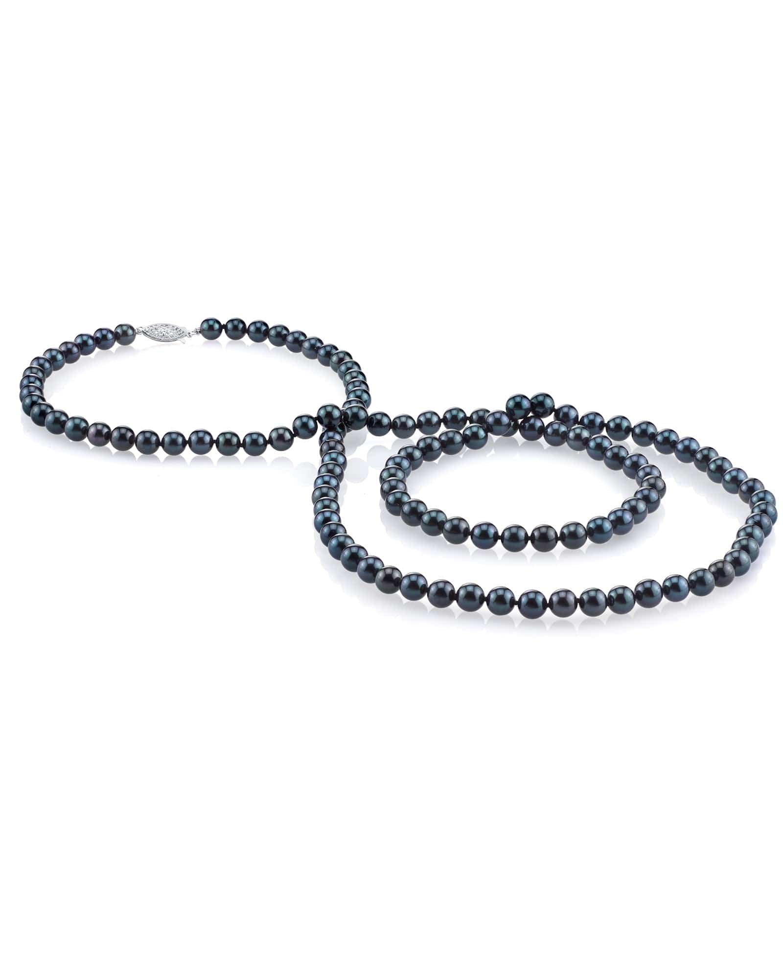 Black Japanese Akoya Pearl Opera Length Necklace Choose Pearl