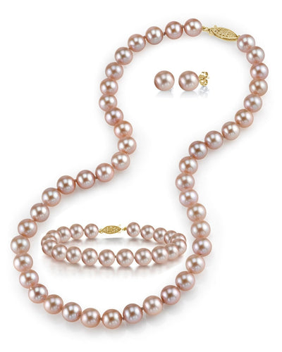 7.0-7.5mm Pink Freshwater Pearl Necklace, Bracelet & Earrings - Secondary Image