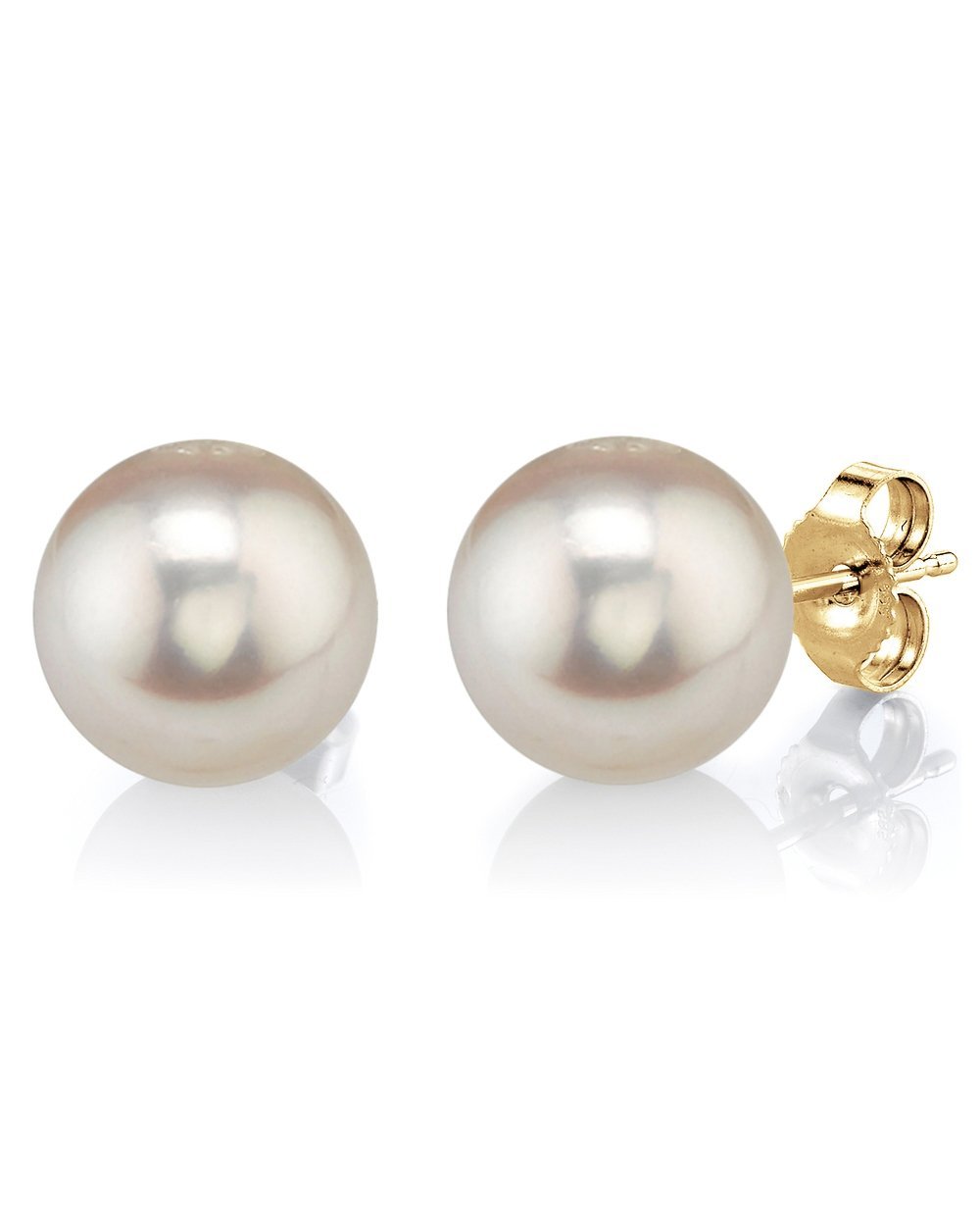 11mm White Freshwater Round Pearl Stud Earrings - Model Image