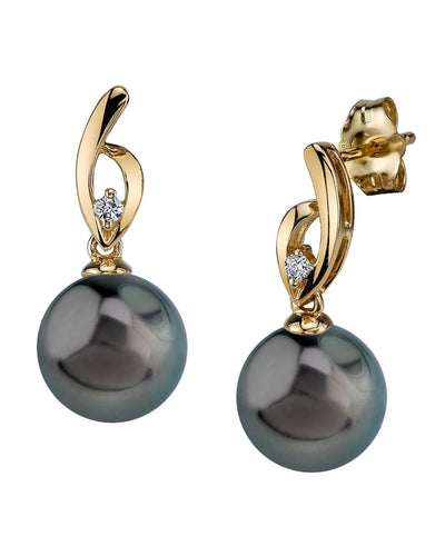 Tahitian South Sea Pearl & Diamond Lois Earrings - Model Image