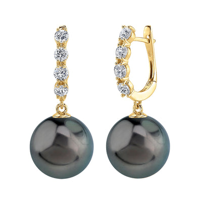 Tahitian South Sea Pearl & Diamond Belle Earrings - Model Image