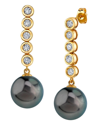 Tahitian South Sea Pearl & Diamond Cascade Earrings - Model Image