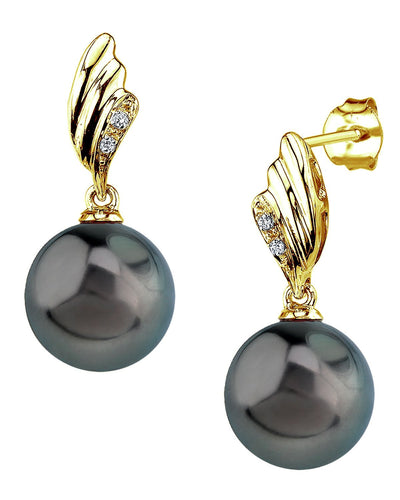 Tahitian South Sea Pearl & Diamond Lily Earrings - Model Image