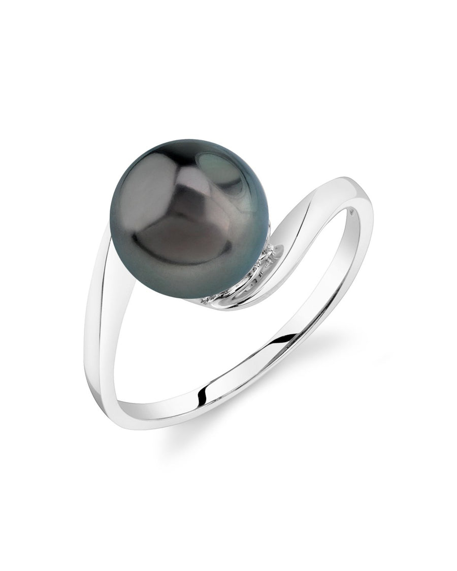 Black Pearl & Diamond Ring White Gold Engagement ring ABP146