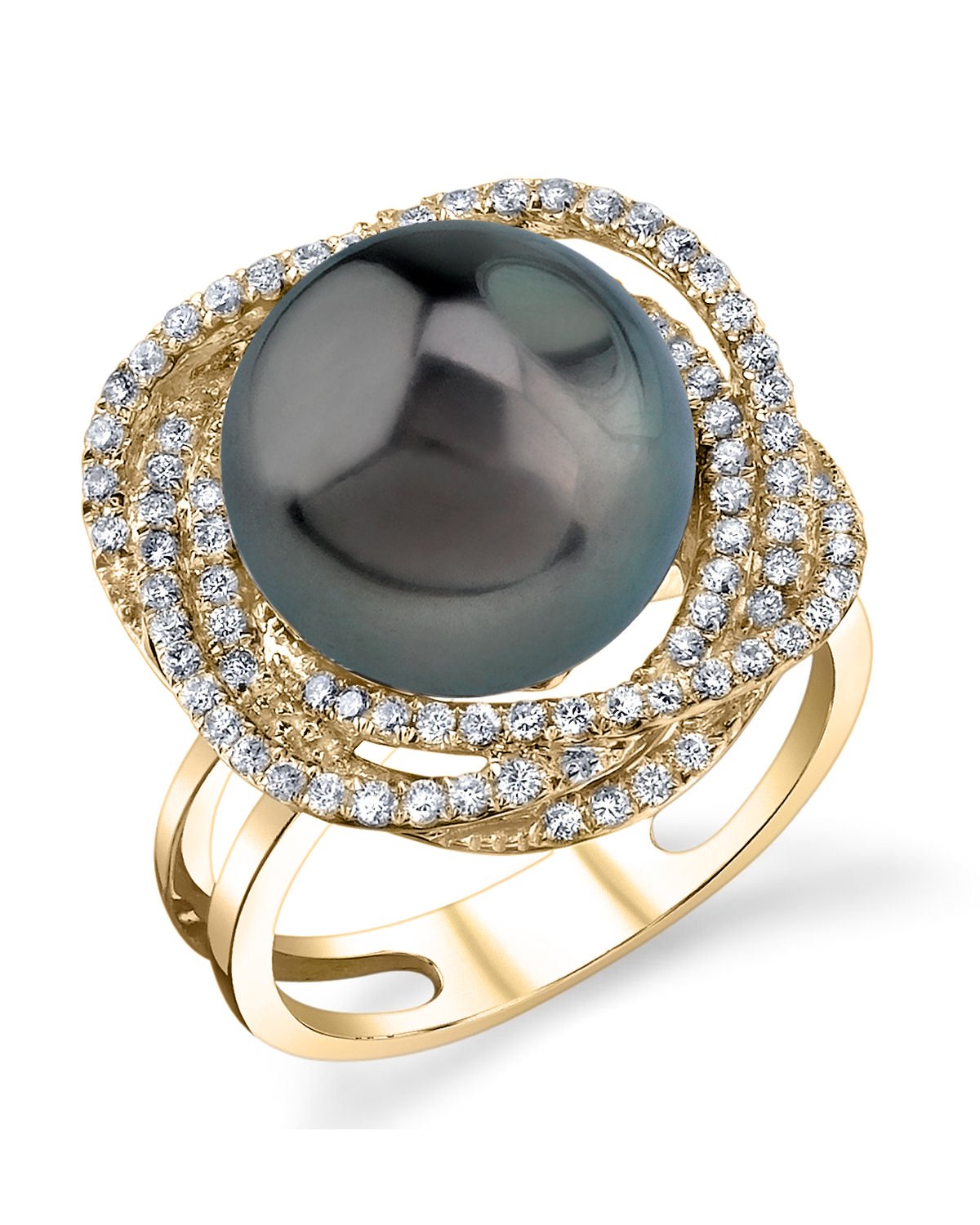 Tahitian South Sea Pearl & Diamond Braided Ring - Model Image