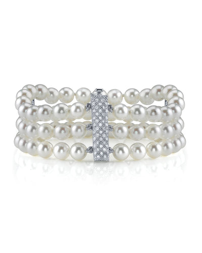 Hanadama Akoya Triple Pearl Bracelet with Diamonds